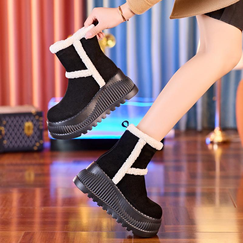 8638 Thick-soled Snow Boots for Women, Piled and Thickened In Winter, Heightened Within 2025, Non-slip and Warm Short Boots, Genuine Tide