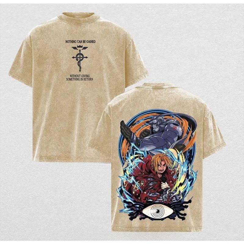 Edward Elric Fullmetal Alchemist Clothing Men Women Manga T-shirts Vintage Washed T Shirt Casual Cotton Tee Harajuku Male Tshirt