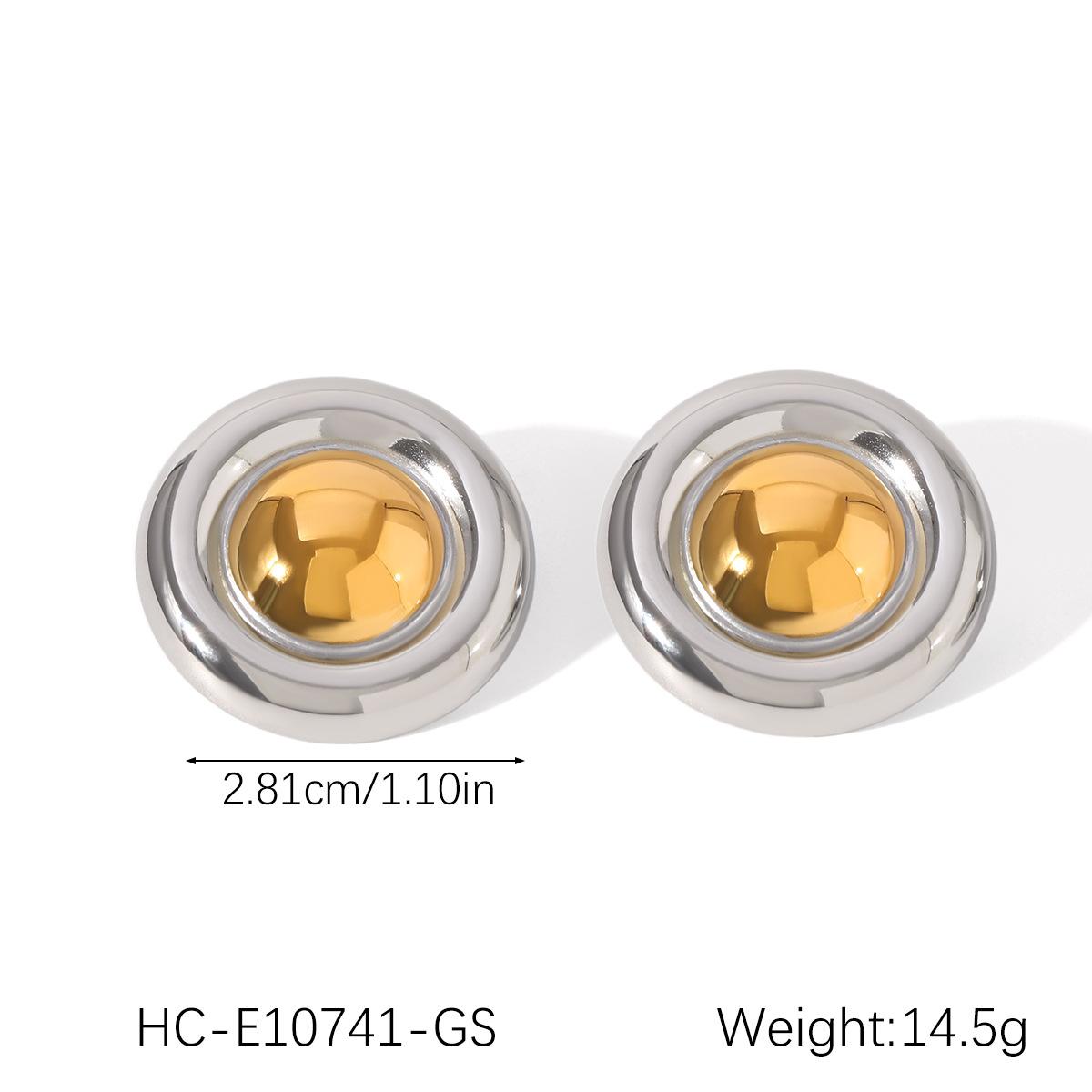 

18K Gold Polished Round Stud Earrings, Minimalist Versatile Hoop Earrings, Non-fading Titanium Steel Ear Jewelry