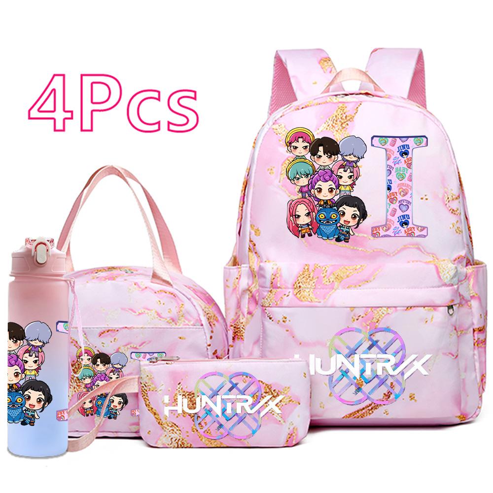 4Pcs/set Anime K-Pop Printed Backpack Handbag Pencil Case 750Ml Water Bottler for Teenager Boy Girl Schoolbag Large Capacity Bookbag Kid Gift Mochila