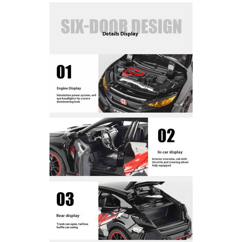 1/32 Honda Civic Type-R Legierungsmodell, Exquisites Desktop-Ornament, Das beste Sammlerstück für Automodell-Enthusiasten, Halloween-Geschenk