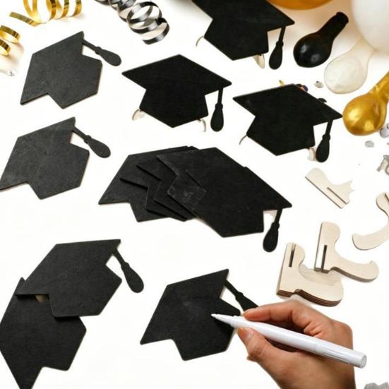 Wood Graduation Sign Board Black Grad Cap Guest Book Alternative with Stand for Class of 2026 Congrats Party Supplies Photo Props