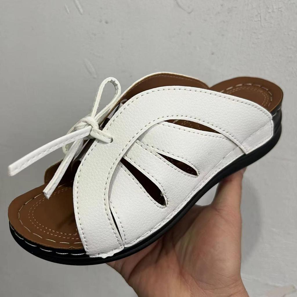 2024 Women's Wedge Heel Roman Slippers with Bow, Thick Sole, Lightweight, Plus Sizes Available.