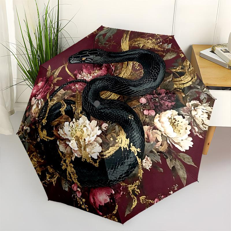 

Snake, Floral Themed Automatic Opening and Closing Umbrella, Brightly Colored 8-rib Portable Umbrella, Suitable for Men and Women, A Perfect