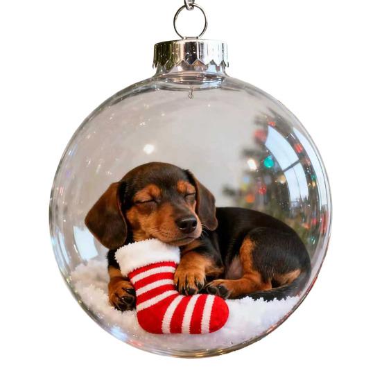 3D Animal Christmas Ball Decoration Dachshund/Tennis/Baseball/Golf Clear Plastic Xmas Ball Ornament for Winter Xmas