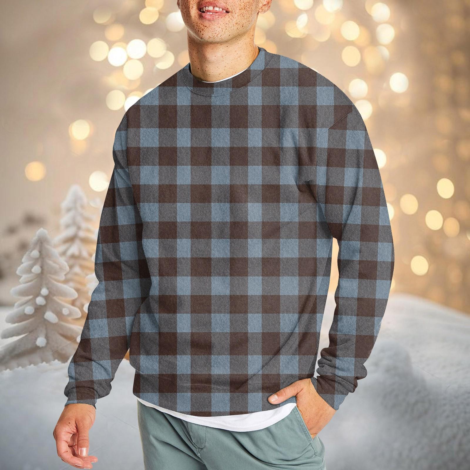 

Мужская повседневная мода удобная клетчатая круглая горловина пуловер толстовка свитшот XL тёмно-синий