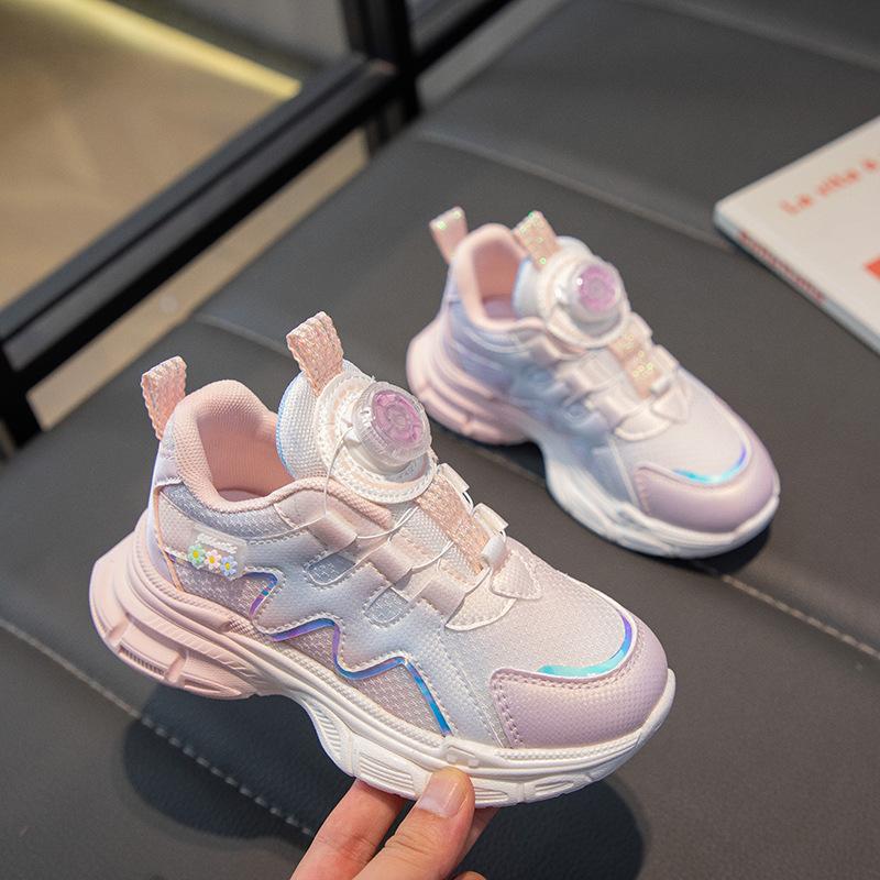 Girls shoes 2025 new spring and autumn children's sports shoes girls rotating buttons medium and older children's casual soft-soled dad shoes