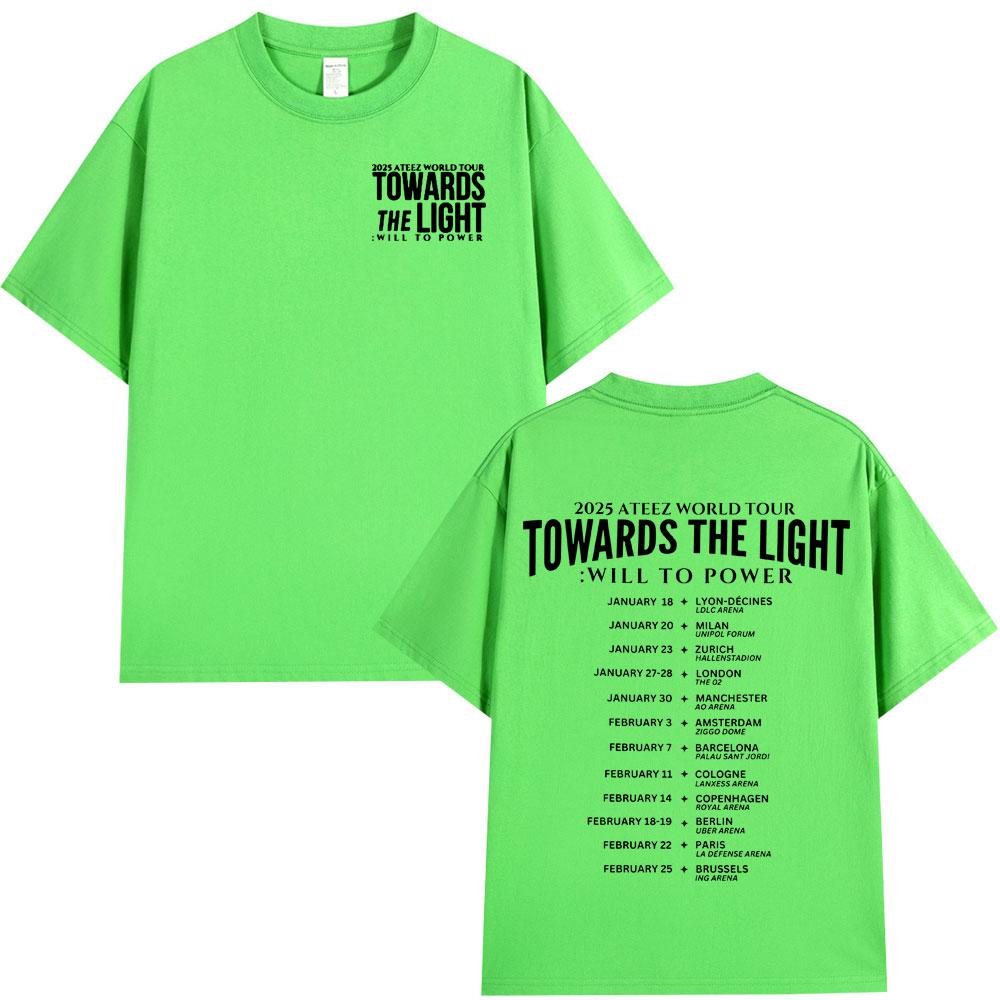 

Мировой тур Ateez 2025 года «Навстречу свету»: Футболка Воля к власти Мужская Женская Хлопковая Футболка Мода Корейская K-pop Футболка Уличная одежда 4XL