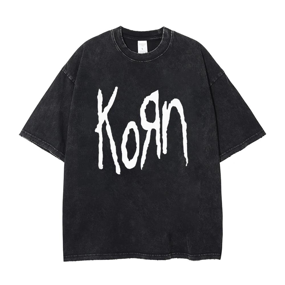 KORN Vintage Neutral Rock Band World Tour Tshirt KORN Washed Vintage Tshirt cotton Oneck Tshirt Summer Street Shirt M