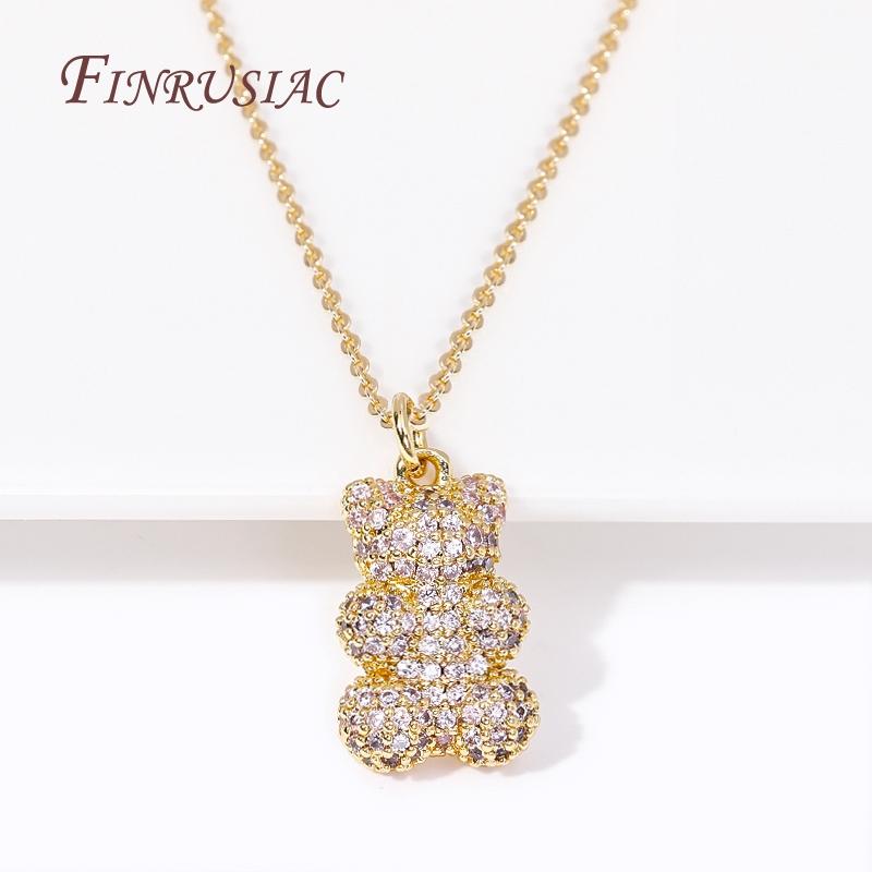 18K Gold Plated Brass Pave Zircon Bear Pendant Necklace Fashion Luxury Women's Necklaces Trendy Jewelry Accessories Gifts