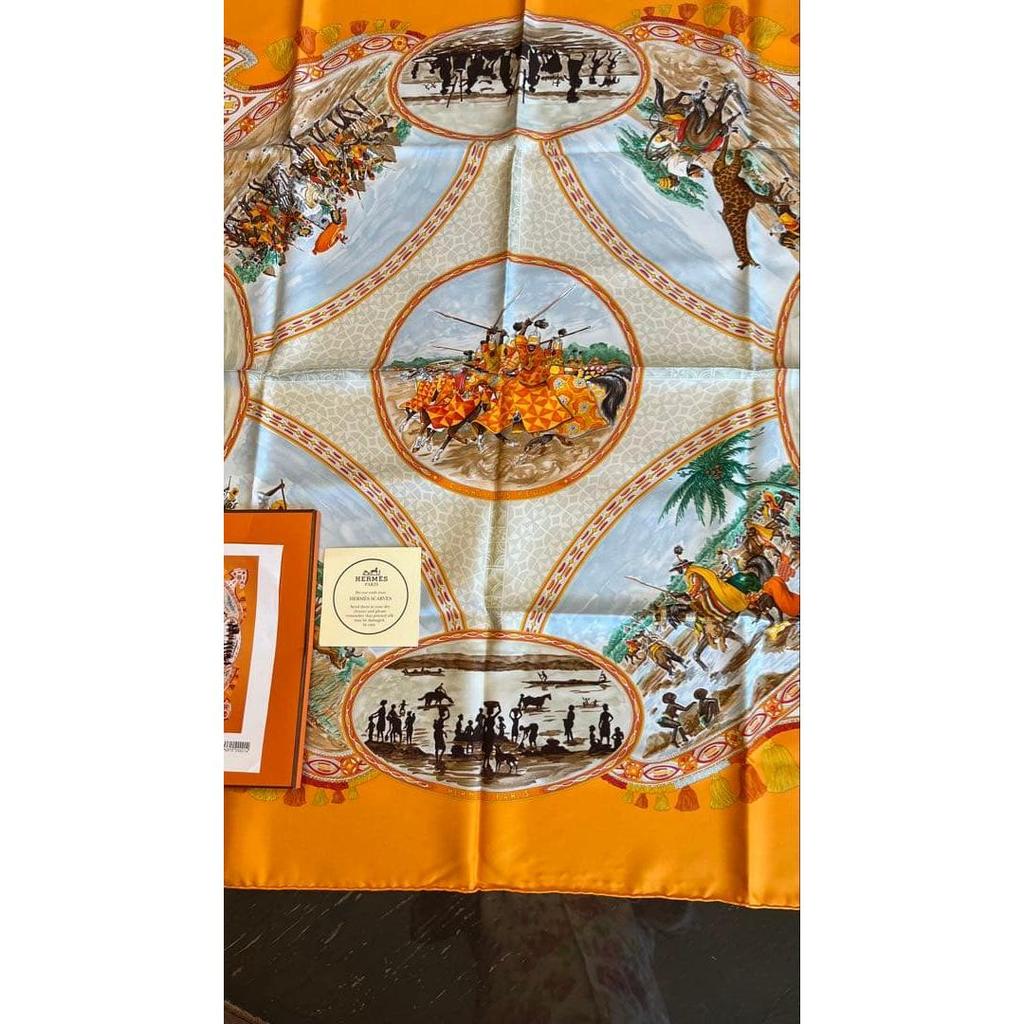 Used HERMES Carre orange large scarf