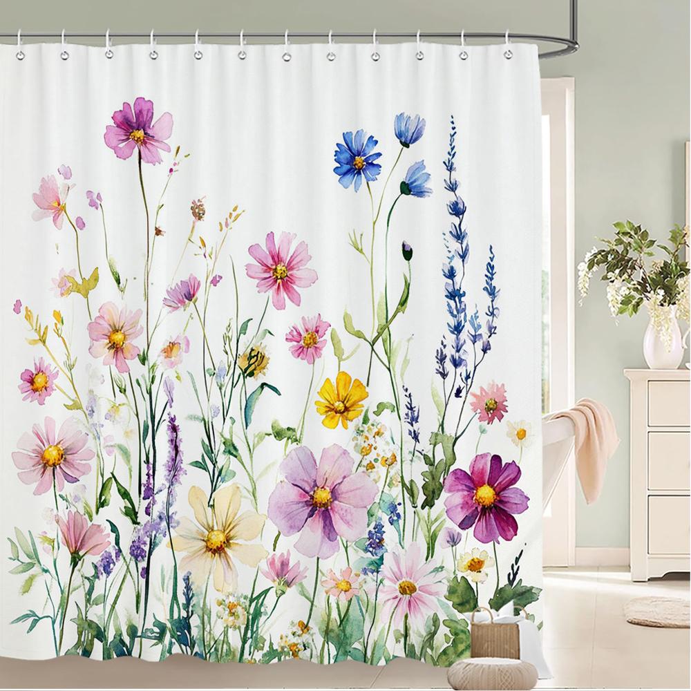 Watercolor Red Roses Flowers And Butterflies Shower Curtain Bath Curtain Printing Bathroom Curtains For Home Decoration Curtain
