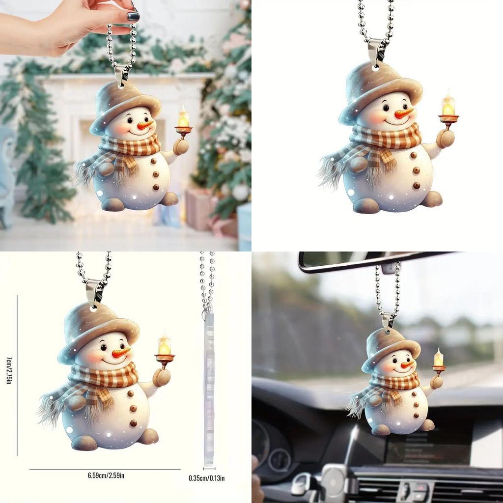 Christmas Cute Handheld Candle Snowman Pattern Acrylic Pendant For Festive Decor