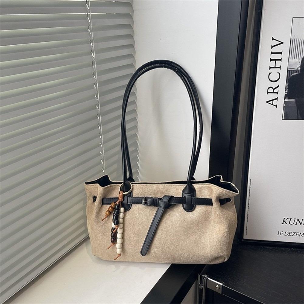 Stylish Vintage Shoulder Bag Large Capacity Imitation Suede Tote Bag Pendant Decoration Solid Color Women s Handbag Women хаки 4470₽