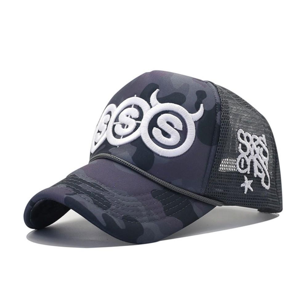 Devil Horn Design SSS Devil Horn Cap Embroidery Style Adjustable Back Embroidery Hip-Hop Cap Mesh Panels Mesh Cap Casual Wear