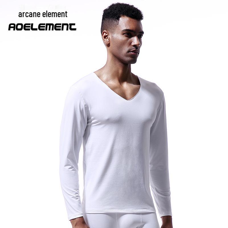 

Мужской тонкий флисовый термосвитер с V-образным вырезом — облегающий крой, устойчивый к холоду, осенне-зимняя майка L белый