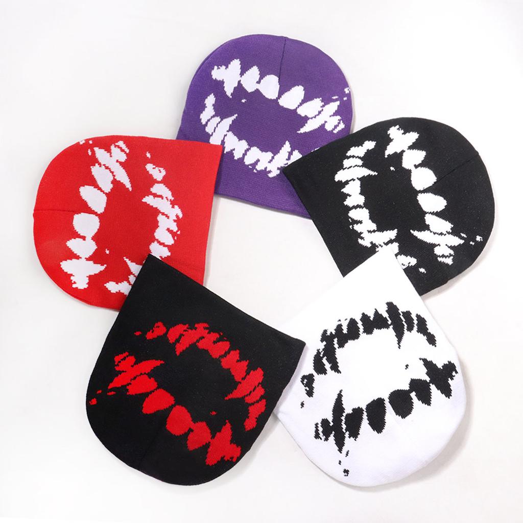 Autumn Winter New European American Style Street Hip-Hop Jacquard Knitted Beanie Teeth Pattern Button Spandex/Cotton Common