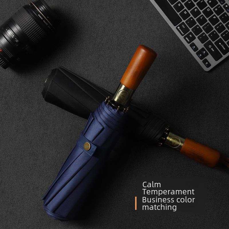New 10-Rib Automatic High-End Business Log Handle Sunshade Umbrella with Custom Logo