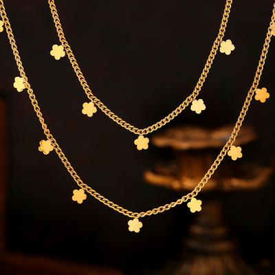 Multiple Peach Blossom Pendants, Collarbone Necklaces, Elegant Design, Titanium Steel Plated 18K Gold Jewelry Women