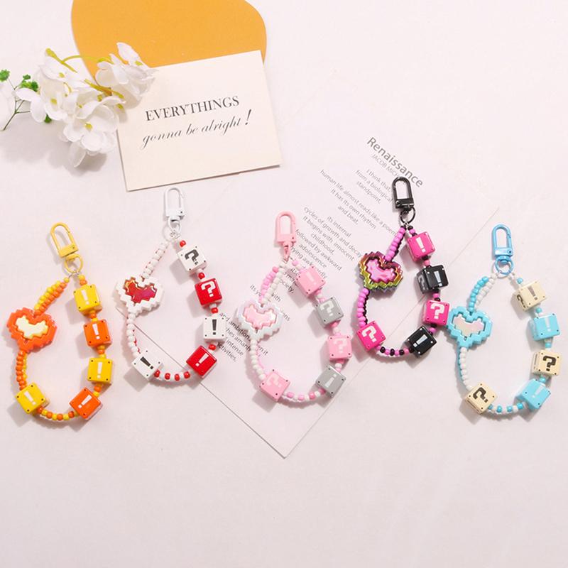 Portachiavi Cuore Carino Lanyard Trendy con Perline Color Caramella Cordoncino da Appendere per Custodia Telefono Decorazione Borsa Auto Zaino Ciondolo con Perline