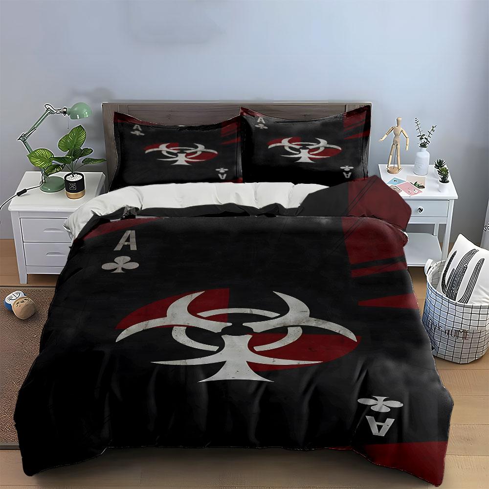 Biohazard Symbol with Ace of Clubs Print Bedding Set Duvet Cover Pillowcases (1* Duvet Cover 2* Pillowcases Do Not Include Comforter)