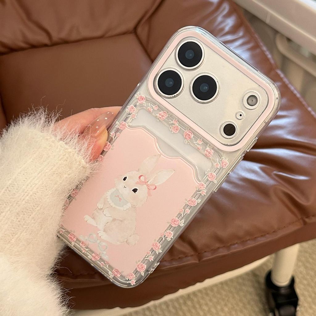 Cute Bunny Card Holder Phone Case for iPhone 16, iPhone 17, and iPhone 17 Pro Max