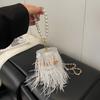 Sacs Sacs Boîtes en Acrylique Transparent pour Femmes Perles Plumes Sac Bandoulière Mini Chaînes Sac de Soirée Sacs à Main Forme Tonneau Fête Mariage Pochette