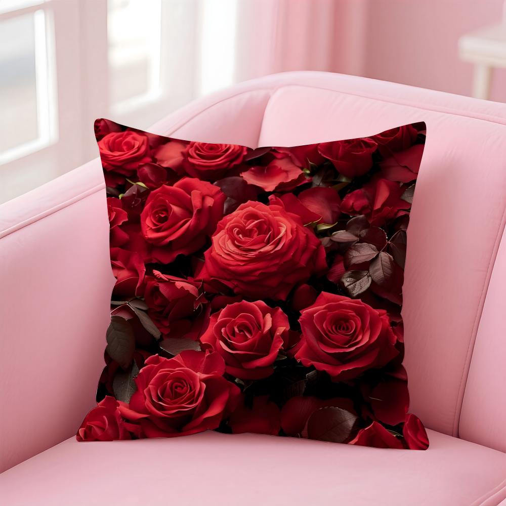 Beautiful and elegant art Red Rose Cushion Cover Pillow Case Soft Friendly Fabric  Concealed Zipper