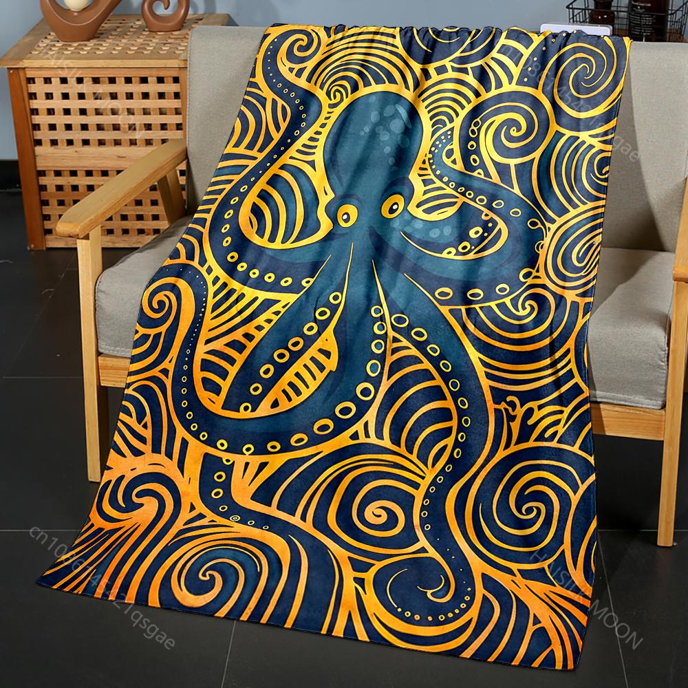 

1PC Octopus with swirling patterns Print Blanket Flannel Material Soft Warm for All Seasons Home Outdoor Camping Picnics RV 75x90cm