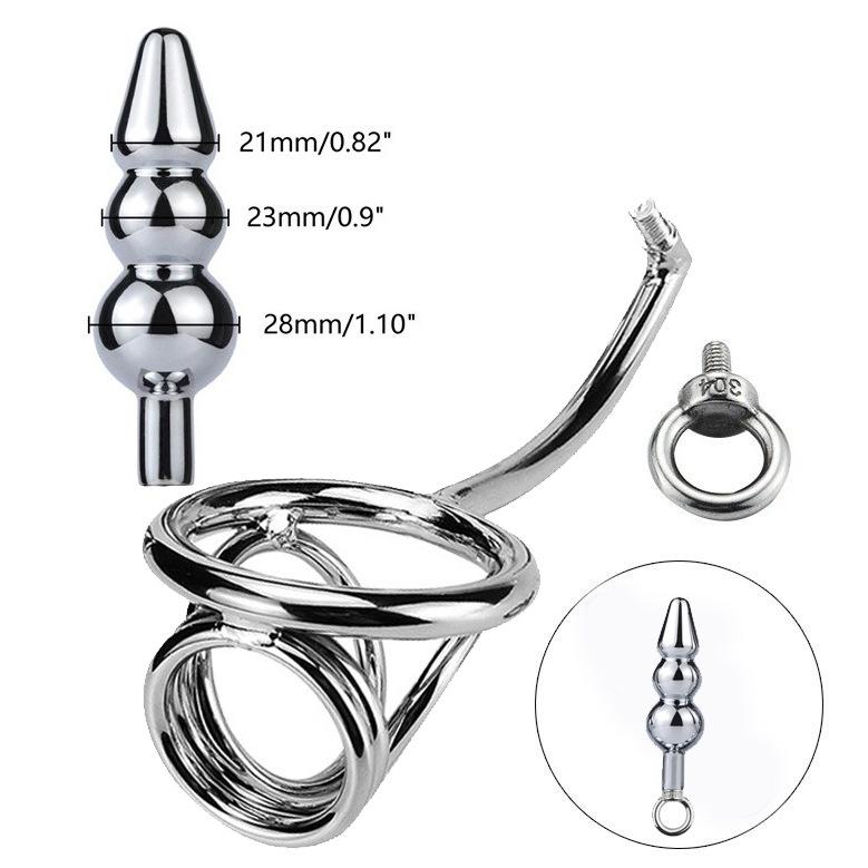 Adult Toy Penis Sex Toys Male Products Appliance SM Metal Butt Plug Penis Ring Anal Hook Combination