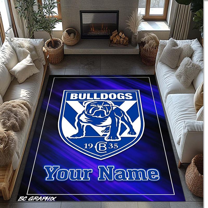 Canterbury-Bankstown Bulldogs Crystal Velvet Rug, Custom Name Text Personalized Non‑Slip Floor Mat for Home Decor Gift