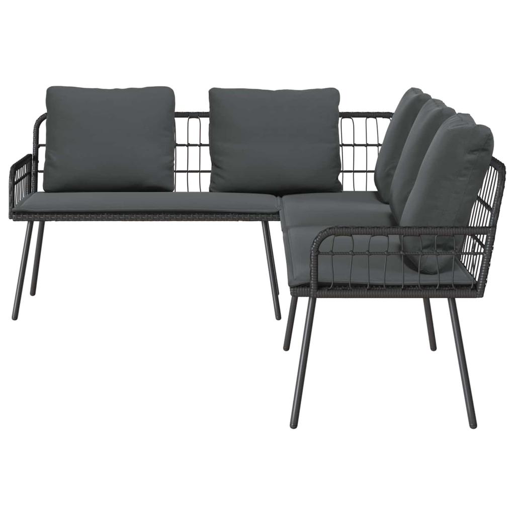 Outdoor Sofa Set with Cushions 2 pcs Black Poly Rattan