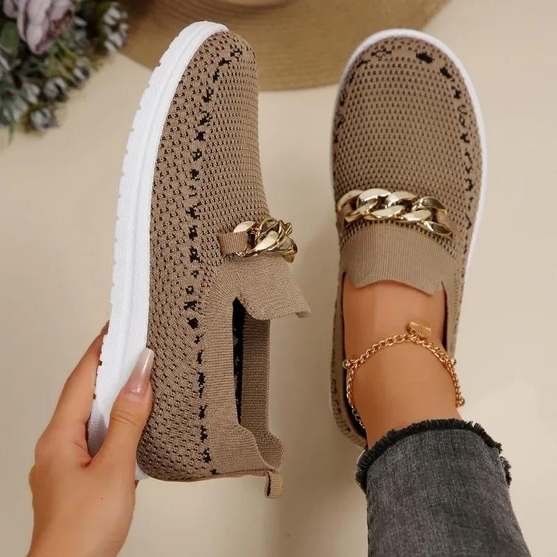 Women's Shoes 2024 Slip-on Women's Vulcanize Shoes Fashion Metal Decoration Ladies Casual Shoes New Plus Size Mesh Sneakers