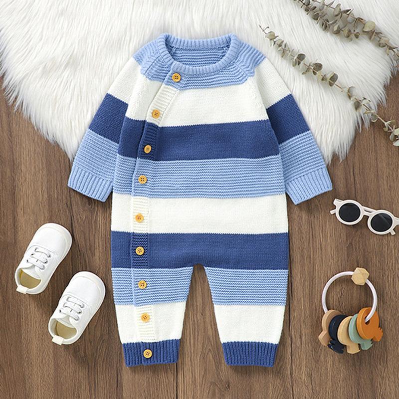 Winter Baby Strampler Kleidung Warm Strick Gestreiften Strampler Jungen Mädchen Overalls Herbst Ein Stück Herbst Infant Unisex Playsuits