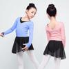 Girls Ballet Long Sleeve Dance Sweater Pink V-Neck High-Waist Knit Top Practice Performance
