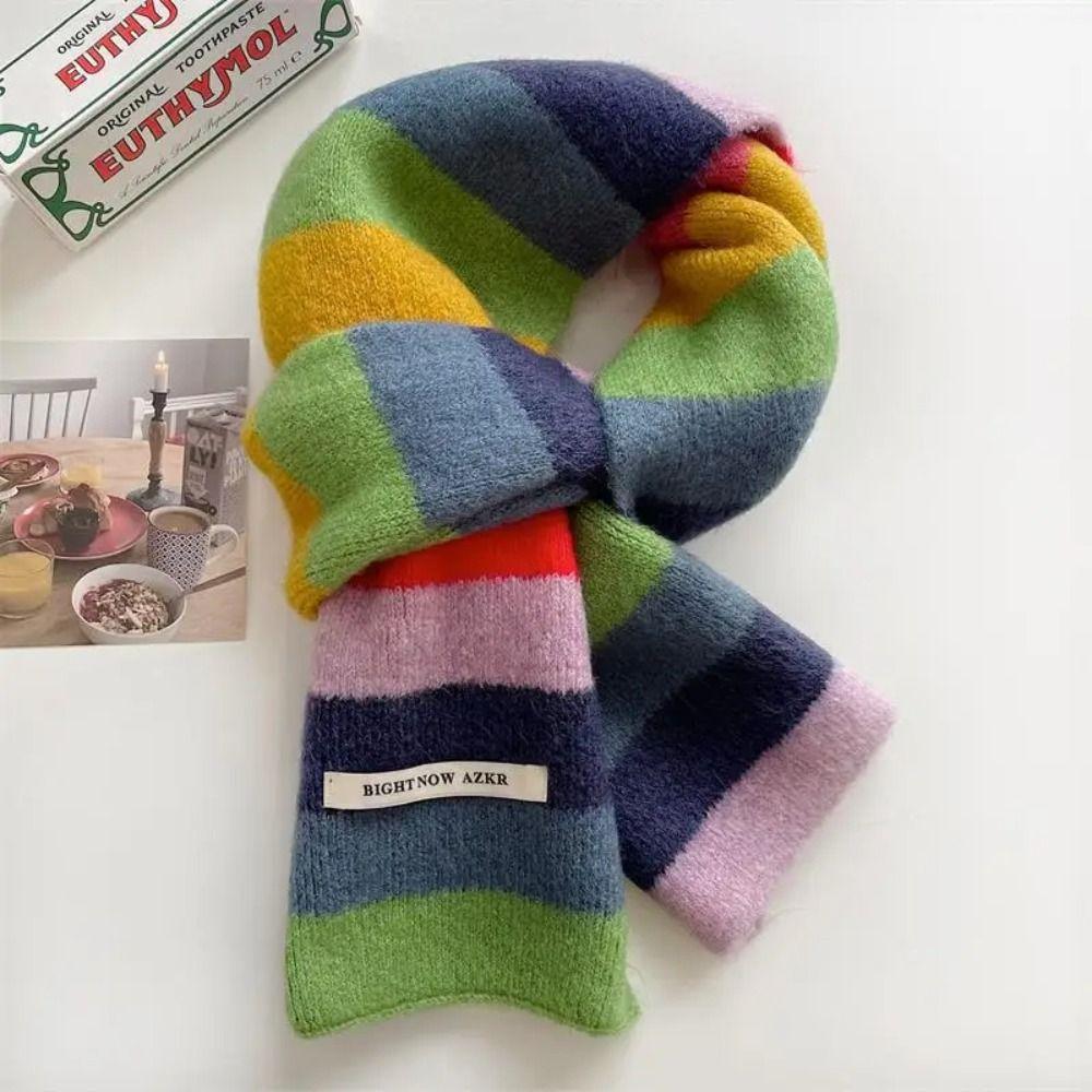 Letter Embroidery Rainbow Stripes Scarf Warm Wrap Autumn Winter Shawl Scarf  Warm