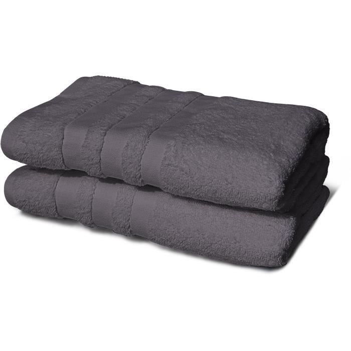 Lot de 2 serviettes - LOVELY HOME - 2 Draps de douche 70 x 140 cm - Gris anthracite