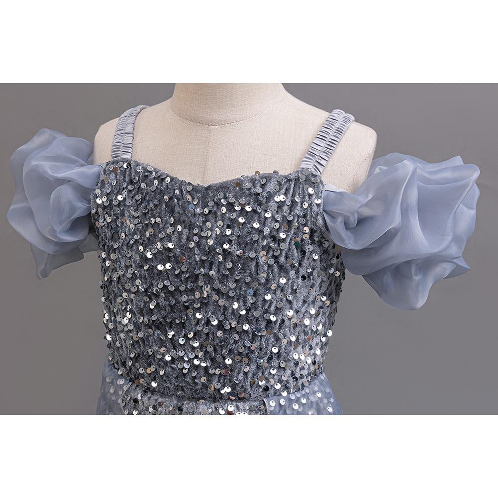 Dívčí letní šaty pro družičku na svatbu, šaty s flitry, dětské princeznovské šaty, síťované šaty, dívčí oblečení, dlouhý odstavec