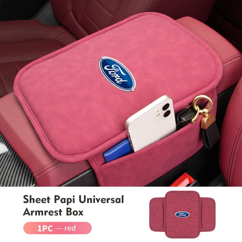 FRYX3 Car Armrest Box Pad Sheepskin Bark Auto Armrest Storage Cushion For Ford Fiesta Ranger Mondeo Escape Ecosport Fusion Explorer