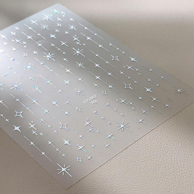 3PCS Rhinestones Relief Nail Art Decorations Self-Adhesive Gold Silver Stamped Nail Art Stickers Starlight Laser Glitter 3D Nail Art
