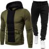 Mens Casual Hooded Long Sleeve Solid Color Stitched Two-Piece Set Winter Sportswear Outfit