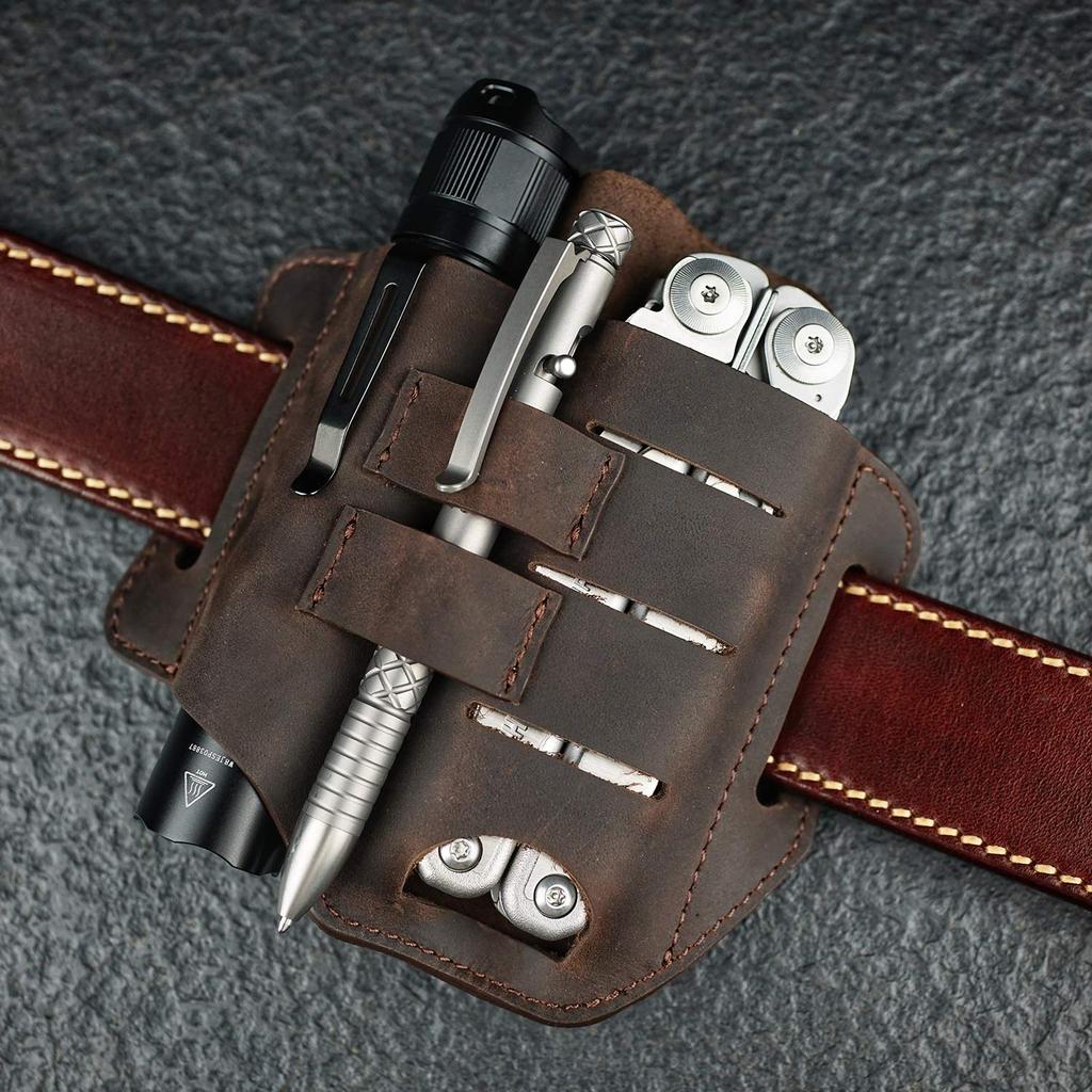 VIPERADE PJ13 EDC Leather Knife Belt Flashlight Handcrafted Organizer Sheath for Tactical and Tools Sheath, Sheath/Leather Holster/Leatherman