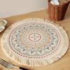Placemat Cotton Polyester Round Soft Comfortable Woven Placemat with Tassels for Kitchen Decor C S