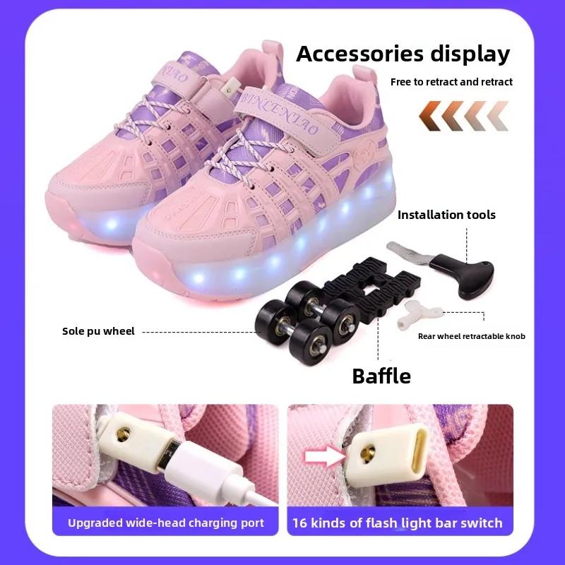 LED Renn-Rollschuhschuhe mit 4 Rädern Kinder-Rollschuhschuhe Speed Sneaker Schuhe für Mädchen Sneaker mit Rädern