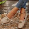 Women's Perforated Flat Loafers with Golden-Tone Buckle Detail - Breathable Faux Cover Slip-On Shoes, Lightweight & Comfortable for Casual Wear