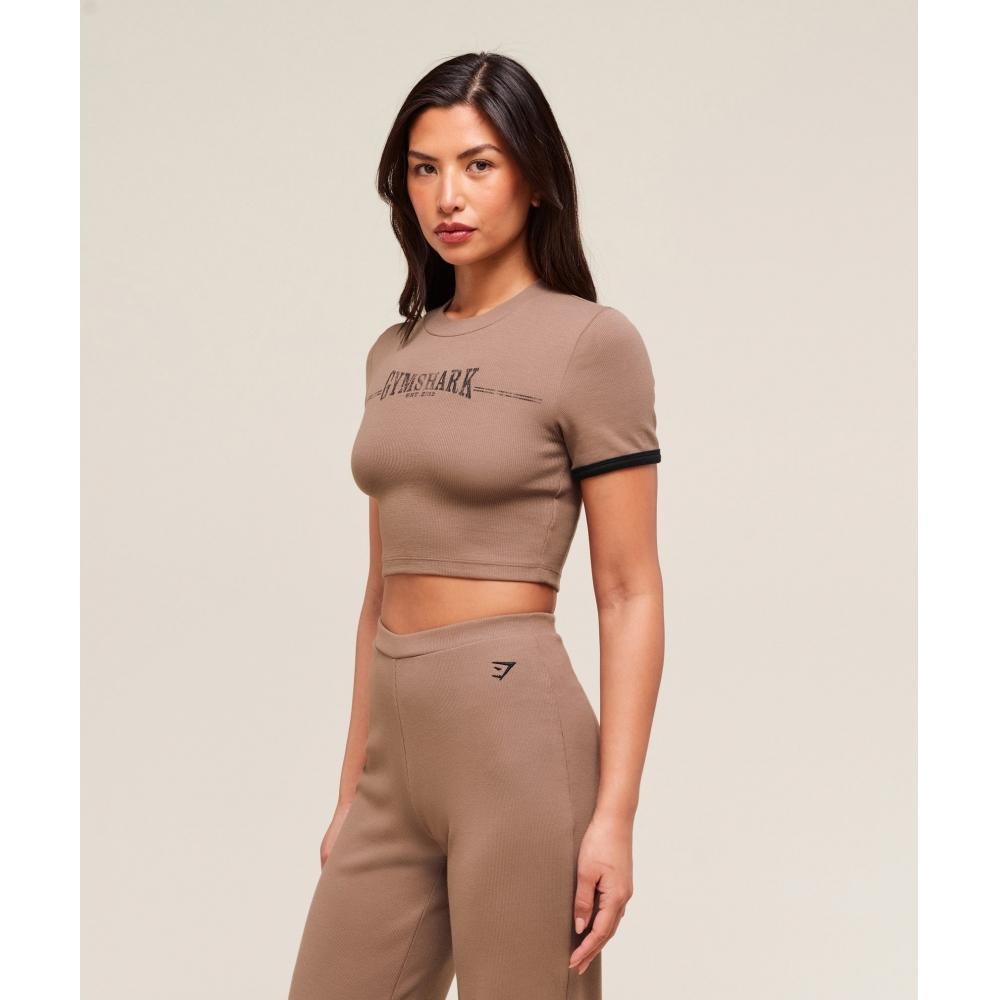 Gymshark Ribbed Cotton Crop Top Mocha Mauve Black B3c2w Nc1z