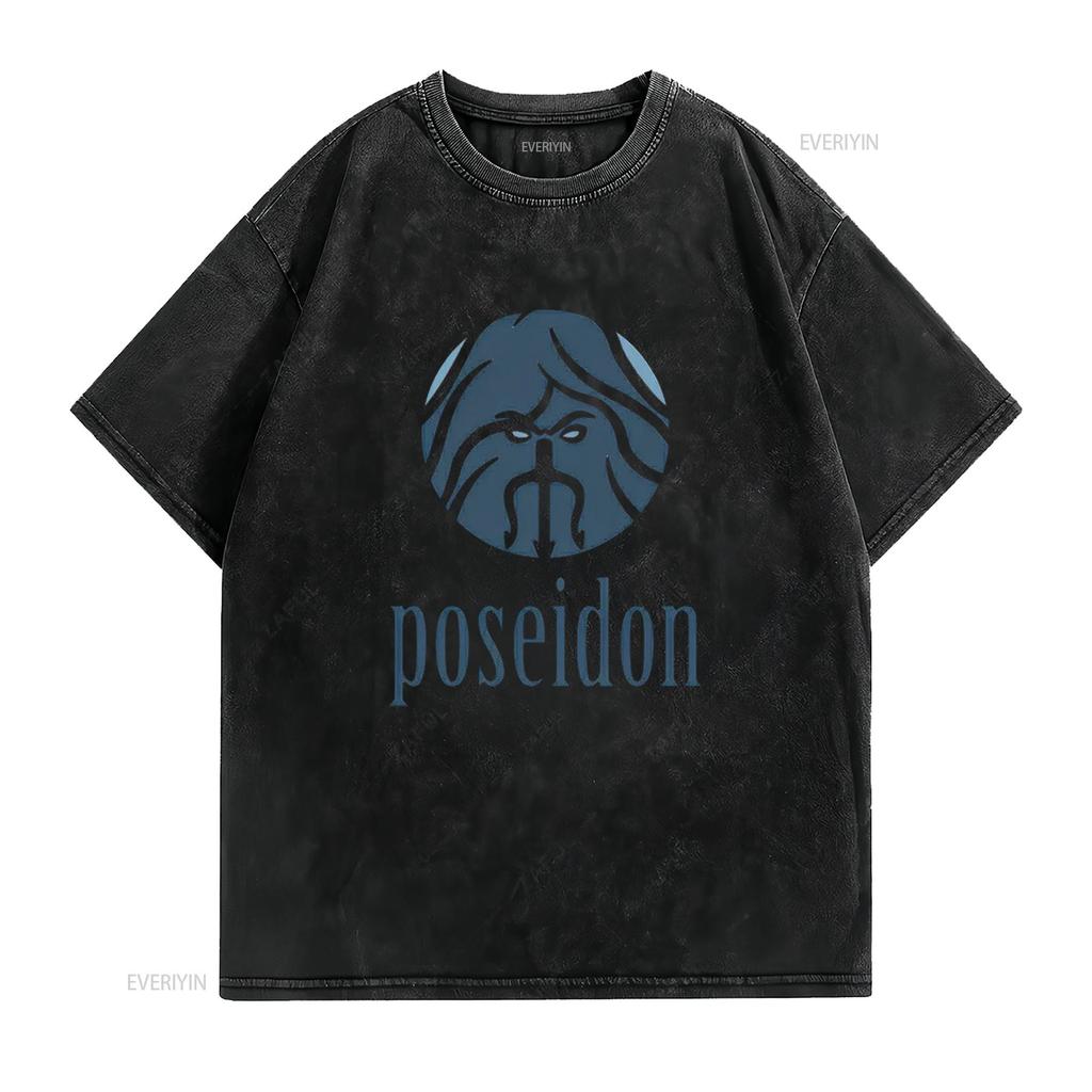 POSEIDON Klassisches Herren T-Shirt Weiß X-Large vintage gewaschenes Oberteil für den Alltag Dehnbar Weich homme Designer-Kleidung Unisex