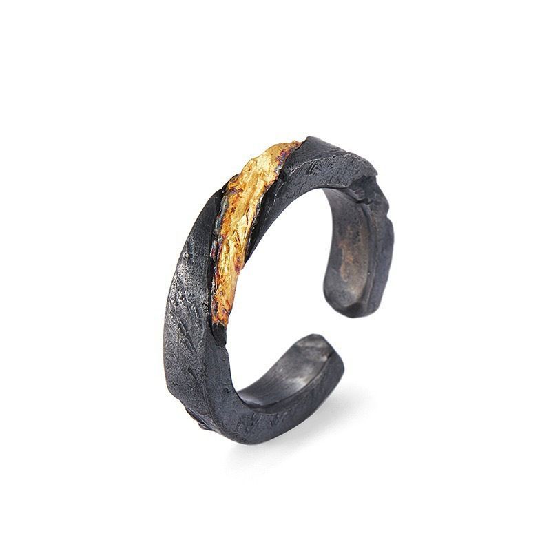 Ring men's and women's retro personality versatile black handmade single open index finger ring