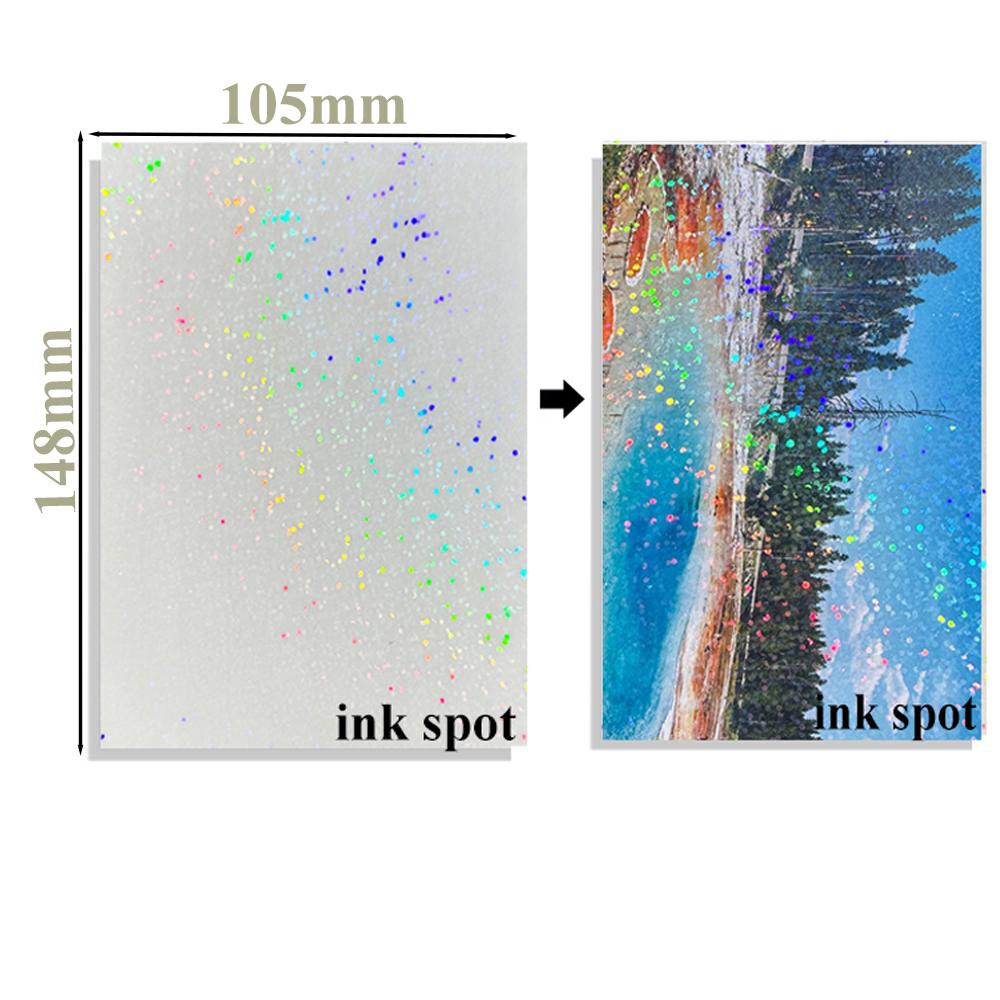 50 Blatt wasserdichte Kaltlaminierfolie A6 Hologramm Star Dot Selbstklebende Papierfolie DIY Paketkarte Foto-Laminierfolie