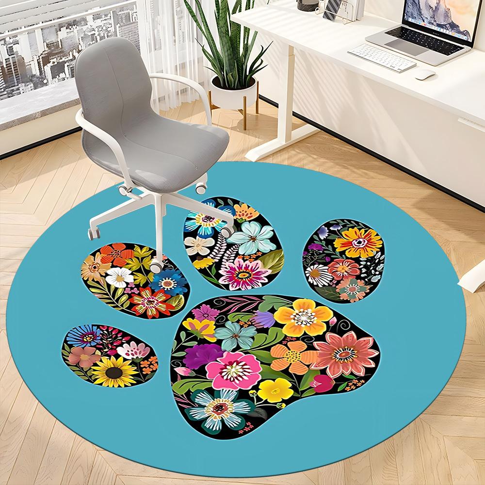 1pc Floral Paw Print Office Round Rug, Non-slip, Soft and Durable Office Rug for Interior Decoration, Perfect for Office,Decoration Yy260204018
